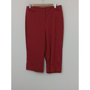Susan Graver Capri Pants Women's Size Large Red Polka Dot Button Up Pockets